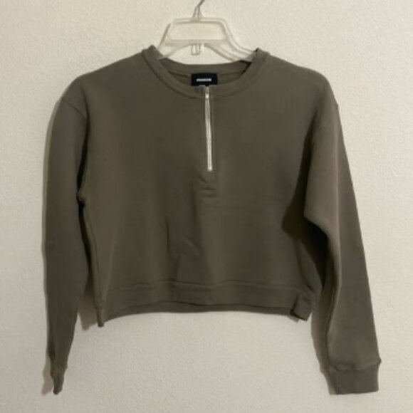 MONROW Women's Relaxed-Fit Cropped 1/2 Zip Sweatshirt Size S - Picture 1 of 5